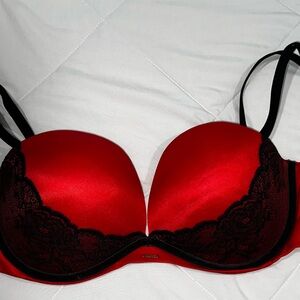 Victoria's Secret Very Sexy Strapless Multiway Push Up Red Black Lace Bra